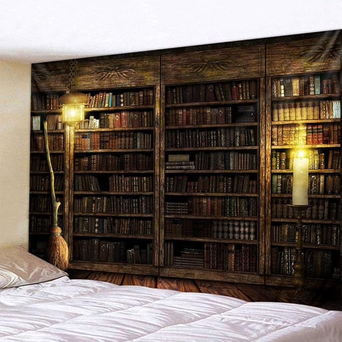 Vintage Bookshelf Tapestry Wall Hanging - Study Room Picture Art Tapestry Retro Bookshelf Wall Art Library Bohemian Hippie Wall Tapestries Bedroom College Dorm Decor XL