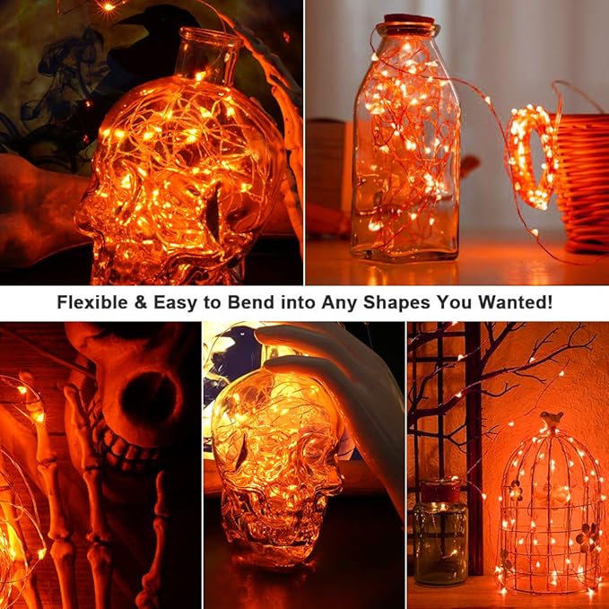 BrizLabs Orange Fairy Lights, 19.47ft 60 LED Orange Halloween String Lights, 8 Modes Battery Fairy Light with Remote, Indoor Outdoor Starry Twinkle Light for DIY Home Bedroom Patio Holiday Party Decor