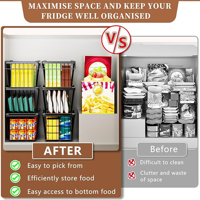 5 Pack Stackable Deep Freezer Organizer Bins ,Upgraded Bottom Leak-Proof net,Encryption and Hardening , Freezer Organizer Bins for 5 to 7 Cu.FT Small Chest Freezer, Easy Get Bottom Foods