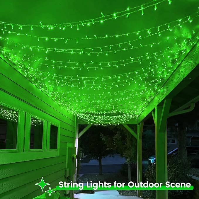 2 Pack Halloween String Lights Battery Operated with Timer, 66FT 200 LED Waterproof Battery Fairy Lights, 8 Modes Twinkle Light for Indoor & Outdoor Party Bedroom Garland Tree Christmas Decor (Green)