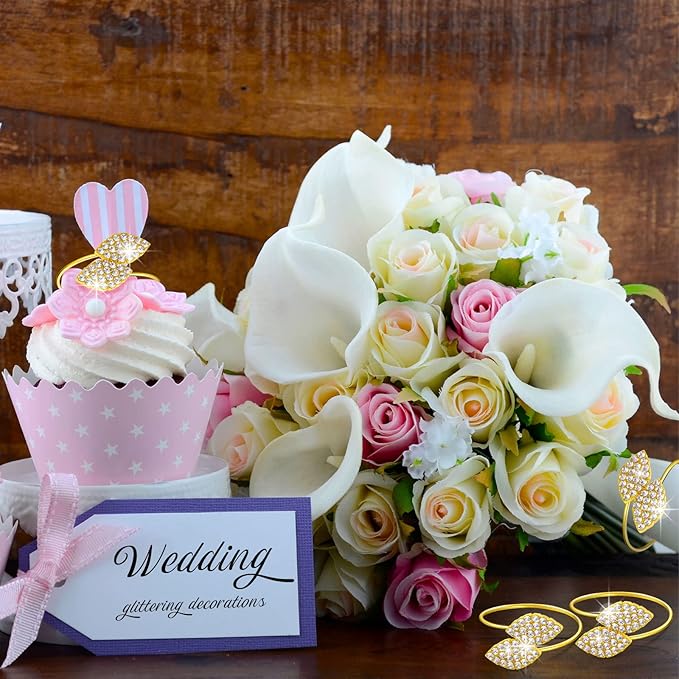 Hotop 100 Pcs Napkin Rings Gold Table Decorations, Elegant Bling Leaves Napkin Rings, Rhinestone Guest Towels Buckle for Wedding Gold Party, Dinner Banquet Table Decoration