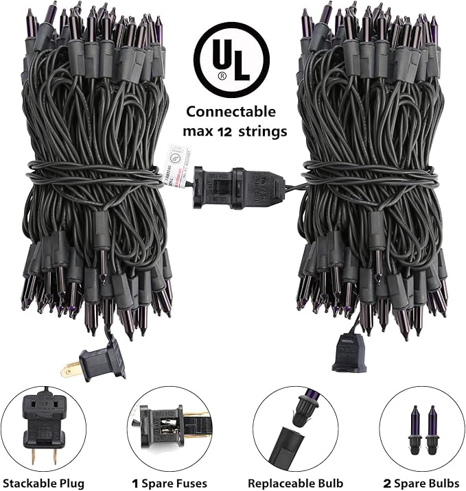 Toodour Purple Halloween Lights, 12.5ft 50 Count Incandescent Halloween String Lights, UL Certified Connectable Mini Bulbs String Lights for Home, Garden, Porch, Yard, Patio, Party, Indoor Decoration