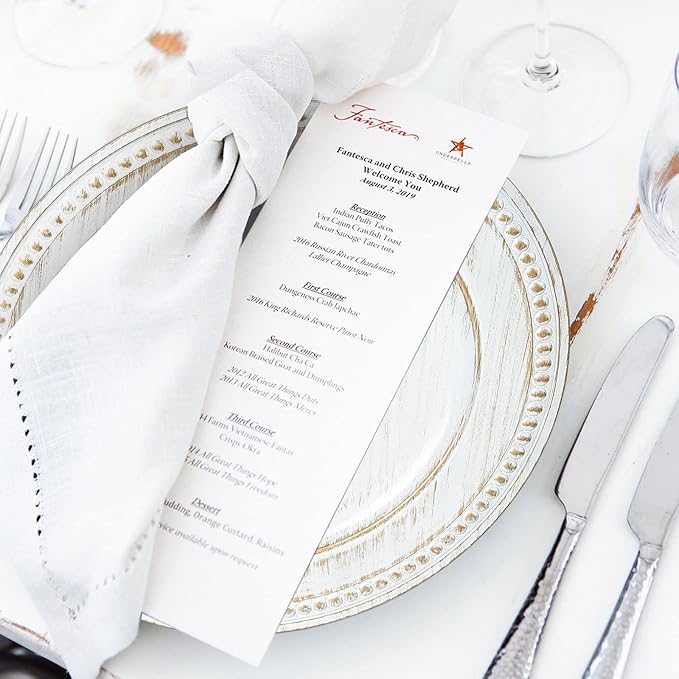 13" Vintage Charger Plates, Beaded Chargers for Dinner Plates Set of 6, Charger Plates Bulk Wedding, White