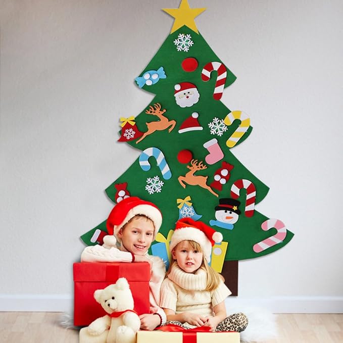 AerWo DIY Felt Christmas Tree Set + 26pcs Detachable Ornaments, Kids Wall Hanging Xmas Gifts for Christmas Decorations