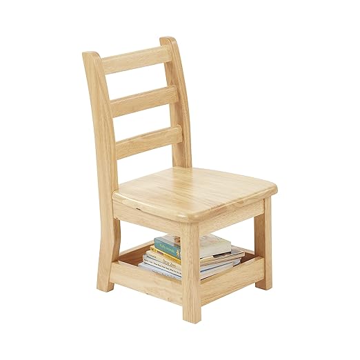 ECR4Kids Three Rung Ladderback Chair with Storage, 10in Seat Height , Classroom Seating, Honey, 2-Pack
