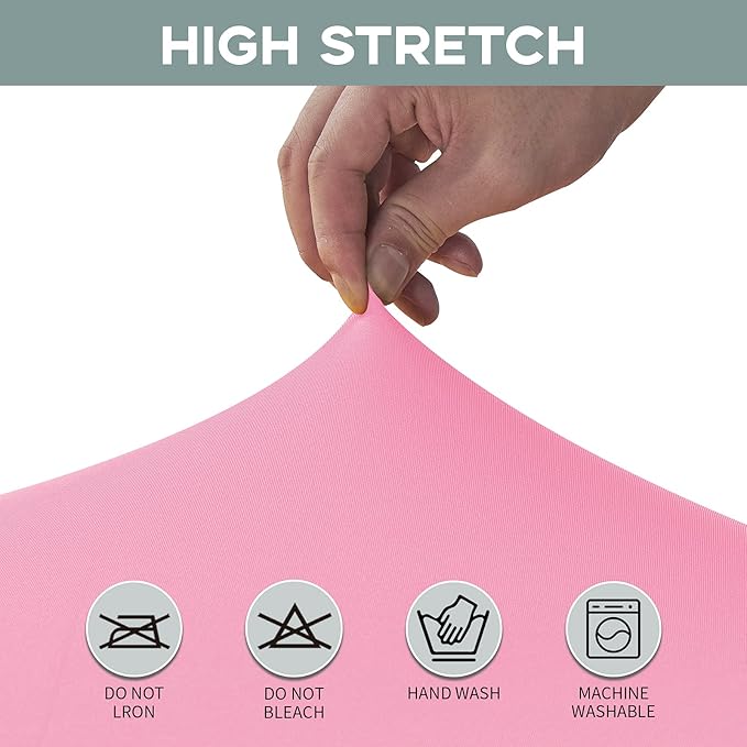 CWK 8FT Waterproof Stretch Spandex Table Cover for Rectangular Tables - Elastic Fitted Tablecloth for Folding Tables,Wrinkle Resistant Table Cloth for Parties, Weddings, Banquets & Events (Pink)