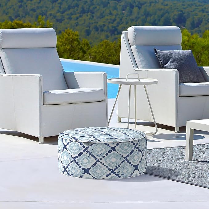 LVTXIII Inflatable Stool Ottoman Footrest with Handle, Decorative Fade-Resistant Foot Stool, Indoor or Outdoor Pouf for Home Garden and Camping Use, 21x21x9, Boho Geometry Blue