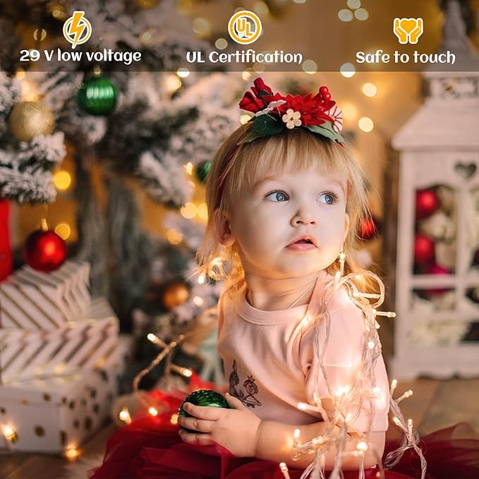 132ft Icicle Lights for Outside - 1280 LED Warm White Twinkle Lights with 240 Drops, 8 Modes Plug in Waterproof Timer Memory. Cannot be Extended. The Plug is in the Middle (66ft+66ft)