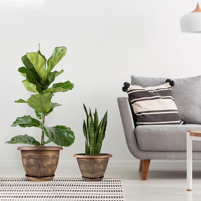 16 Inch Large Planter Pot for Plants Indoor Outdoor, 4 Pack Plastic Flower Pots with Drainage Hole & Tray, Modern Decorative Garden Pot with Saucer, Plant Container for House