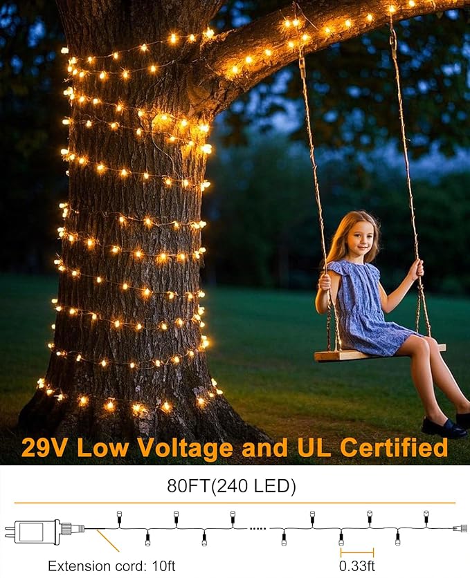 80FT 240 LED Christmas Tree Lights, Warm White Christmas String Lights 8 Modes, Waterproof Connectable Christmas Outdoor Decorations for Indoor Patio Garden Party Decorations, Warm White