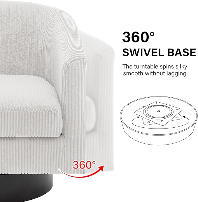 Swivel Barrel Accent Chair, Modern Round Corduroy Fabric Arm Chair for Living Room, Bedroom, Comfy Club Reading Chairs for Adults (Corduroy Beige, Set of 1)