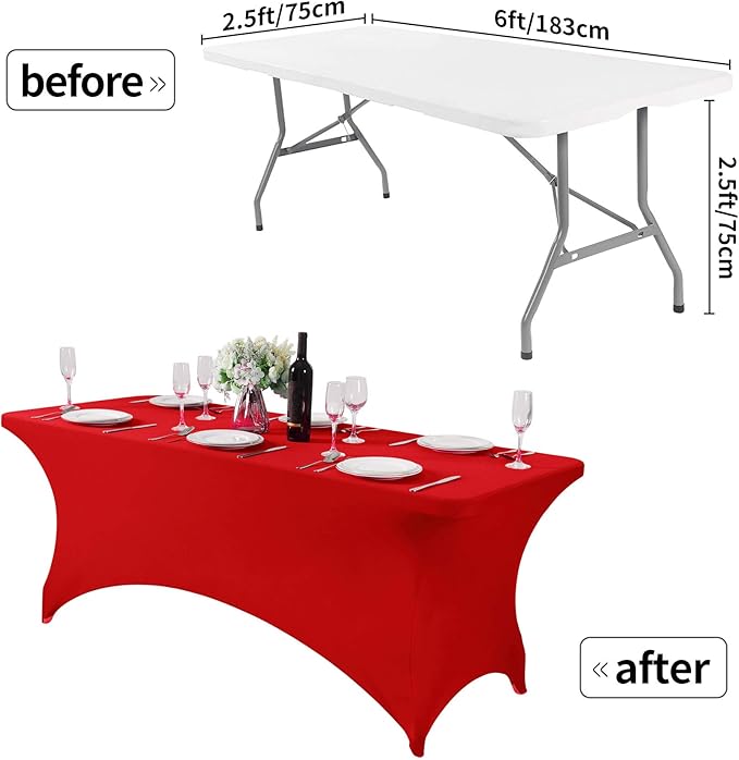 2Pack Spandex Table Cover for 6Ft or 4fT or 8ft Table Universal Fitted Stretch Tablecloth for Party, Banquet, Wedding and Events-Red