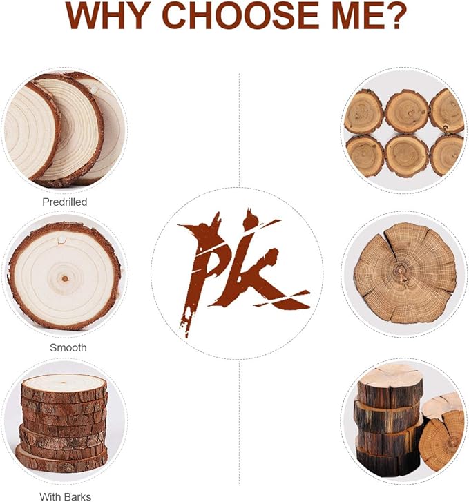 5ARTH Natural Wood Slices - 30 Pcs 2.7-3.1 inches Craft Unfinished Wood kit Predrilled with Hole Wooden Circles for Arts Wood Slices Christmas Ornaments DIY Crafts