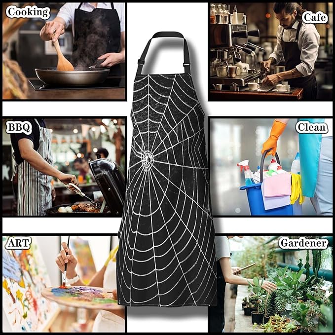 Makeup Apron for Men Spider Web Cooking Aprons for Women for Kitchen Cooking Restaurant BBQ Painting Crafting Gardening 27” (W) x 31” (H), Waterproof Apron