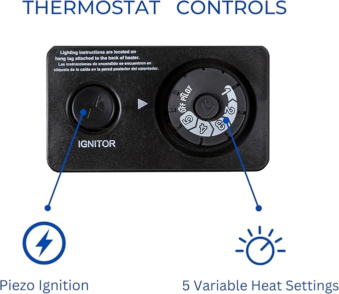 ProCom MN200TBA-B Ventless Natural Gas Blue Flame Space Heater with Thermostat Control for Home and Office Use, 20000 BTU, Heats Up to 950 Sq. Ft., Includes Wall Mount and Base Feet, White