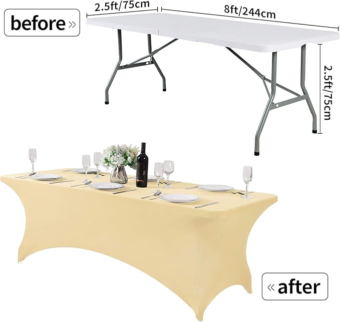 2Pack Spandex Table Cover for 8FT or 4ft or 6ft Table Universal Fitted Stretch Tablecloth for Party, Banquet, Wedding and Events-Champagne
