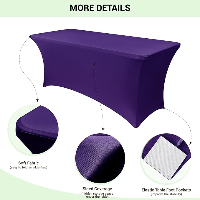 Obstal 4Ft Stretch Spandex Table Cover for Standard Folding Tables - 2 Pack Universal Rectangular Fitted Tablecloth for Party, Banquet, Events, Trade Show (Dark Purple, 48L x 24W x 30H Inches)