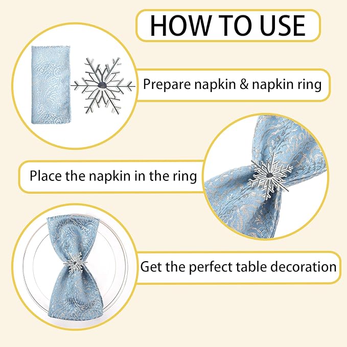 Silver Snowflake Napkin Rings Set of 12 Winter Napkins Ring Retro Serviette Buckles Silver Adornment for Christmas & Winter Dinner Parties | Elegant Holiday Table Decor | Perfect for Family Gatherings