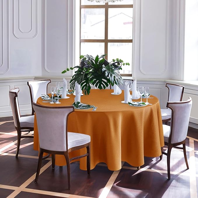 Biscaynebay Fall Tablecloth Textured Fabric Round Tablecloths 70", Bronze Thanksgiving Autumn Harvest Water Resistant Fabric Tablecloths for Kitchen, Dining, Wedding, Parties Machine Washable