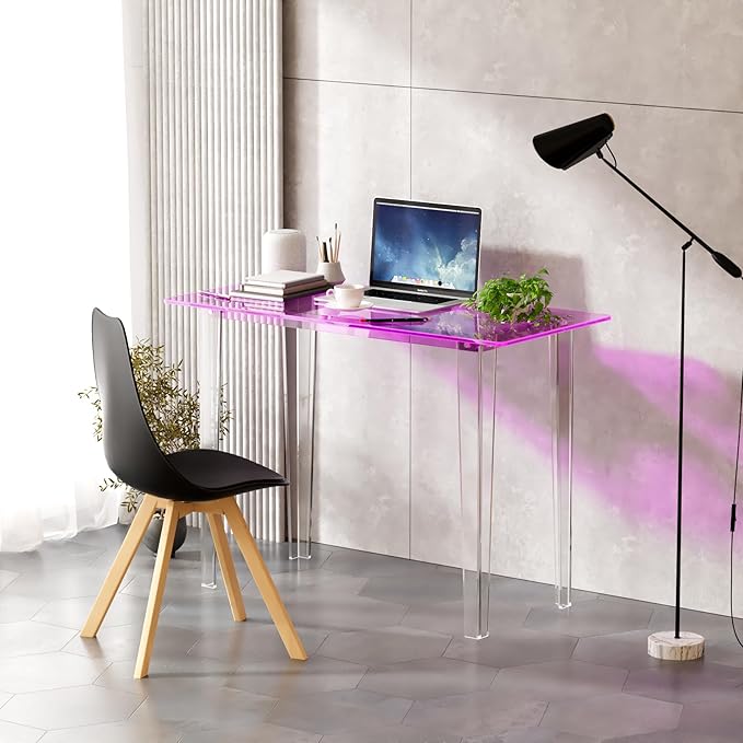 Acrylic Desk, Modern Study Table for HomeOffice-Extended Surface Multi-Purpose Console & EntrywayTable, Sturdy Lightweight Design((42.5-inch, Pink)