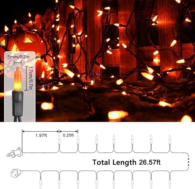 Toodour Orange Halloween Lights, 25ft 100 Count Incandescent Halloween String Lights, UL Certified Connectable Mini Bulbs Orange String Light for Home, Garden, Porch, Party, Indoor Decorations