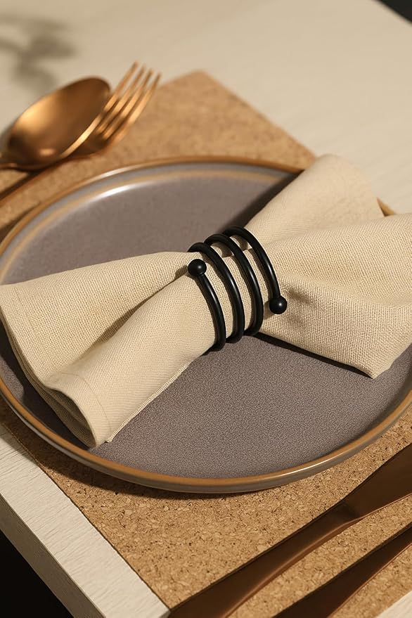 Heavy Duty Metal Napkin Ring Set of 12 – Black Powder Coated Round Spiral Shape, 2 x 2 x 1.25 Inches, Durable Iron Construction for Elegant Dining Table Decor – ALPHA Living HOME