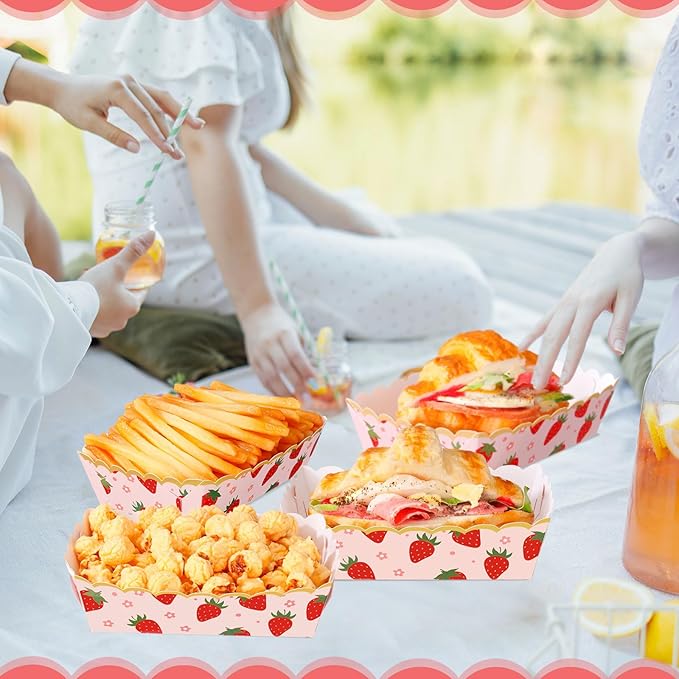 48 Pcs Strawberry Paper Food Trays for Strawberry Party Decoration Berry Food Boat Nacho Trays Disposable Snack Holder for Berry First Birthday Baby Shower Party Supplies