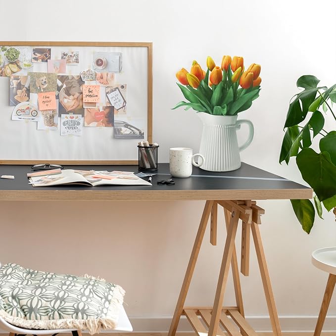 15pcs Artificial Tulips Flowers, Fake Tulips Real Touch, Faux Latex Bouquets, for Party Wedding Home Room Decoration (Orange)