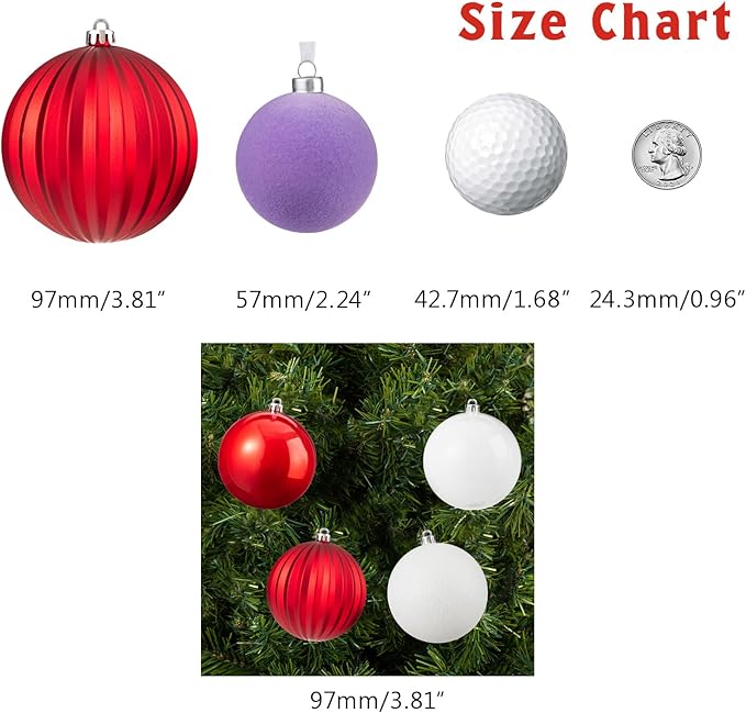Every Day is Christmas 20ct Christmas Ornaments, Shatterproof Christmas Tree Ornaments Set, 92cm/3.6" Christmas Balls Decoration