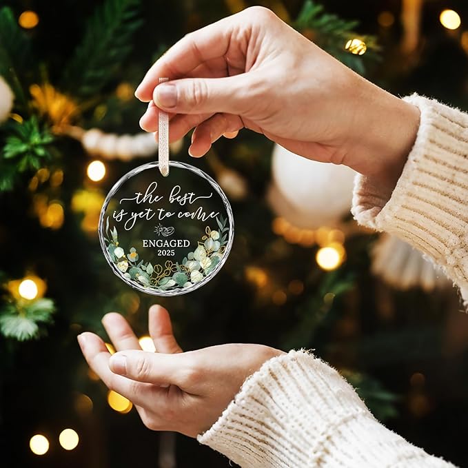 HEXMOZ Engagement Gifts for Couples - Engagement Gift for Newly Engaged Couples, Women, Fiance, Her - Bride to Be Gifts, First Christmas Just Engaged Glass Ornament 2025 - Party Decorations