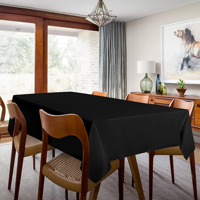 sancua 2 Pack Black Tablecloth 60 x 120 Inch, Rectangle 8 Feet Table Cloth - Stain and Wrinkle Resistant Washable Polyester Table Cover for Dining Tables, Buffet Parties and Camping