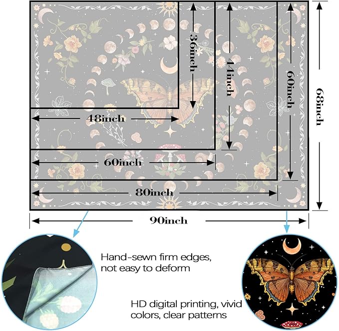 Aipon Orange Butterfly Moon Flower Tapestry Botanical Floral Plant Boho Tapestry for Bedroom Aesthetic Vintage Tapestries Wall Hanging for Living Room Dorm (44.00'' ร 60.00'', Orange)