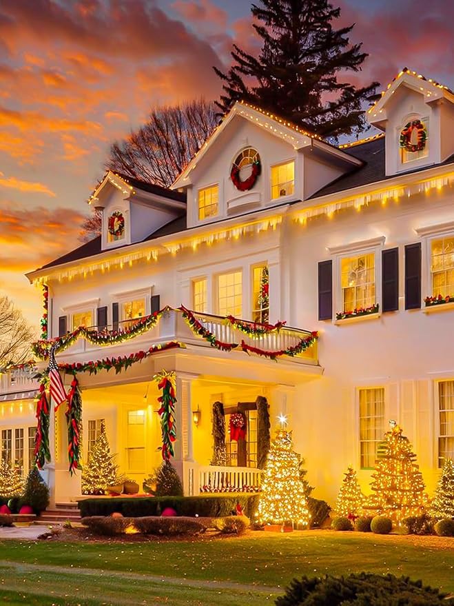 Warm White Solar Christmas Lights Outdoor Decorations Waterproof, Tatal 2 Pack 200LED 66FT Solar String Lights Green Wire with 8 Modes, Christmas Fairy Light for Xmas Tree Party Wedding Garden Decor