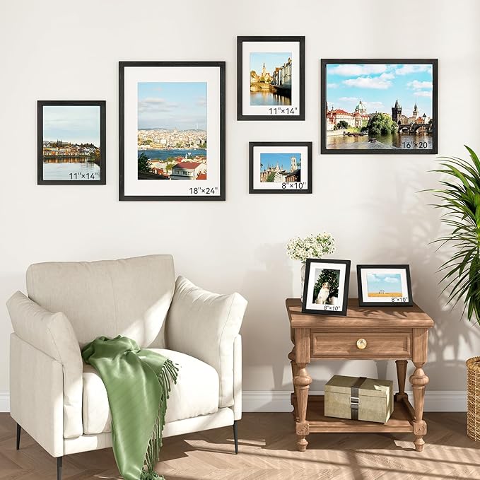 IBUYKE 18x24 Picture Frame,Solid Oak Wood 18x24 Photo Frame with Mat to 16x20,18x24 Picture Frames With Tempered Glass,Wall Mount Display,Home Decor,Black Oak 24 x 18 Frame,UWPF1824B