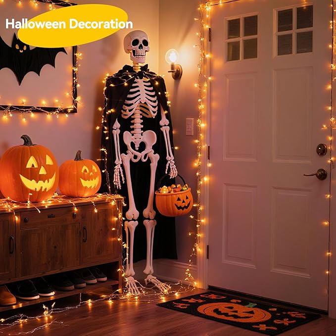 4 Pack 60LED Halloween Fairy Lights Battery Operated - 20FT Twinkle Lights with 2 Lighting Modes Indoor Outdoor, Waterproof Led Fairy String Lights for Christmas, Bedroom, Dorm, DIY Decor, Orange