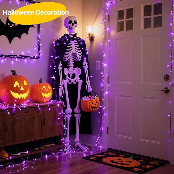 4 Pack 60LED Halloween Fairy Lights Battery Operated - 20FT Twinkle Lights with 2 Lighting Modes Indoor Outdoor, Waterproof Led Fairy String Lights for Christmas, Bedroom, Dorm, DIY Decor, Purple