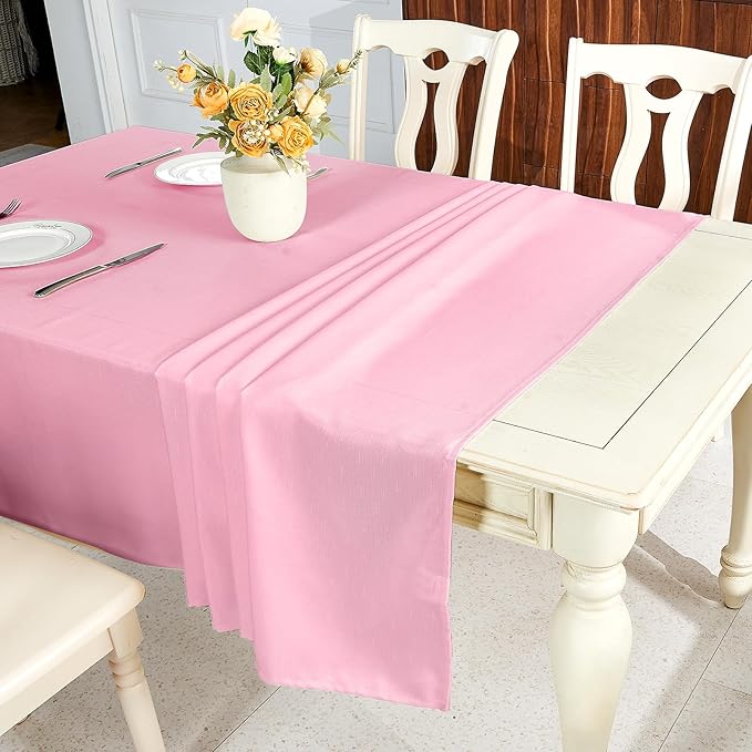 IVAPUPU Textured Linen Table Cloth for Rectangle Tables - Pink Tablecloths Rectangular Waterproof Wrinkle Free Wipeable Dining Table Cover for Spring Wedding Birthday Kitchen Decor, 52 x 70 Inch