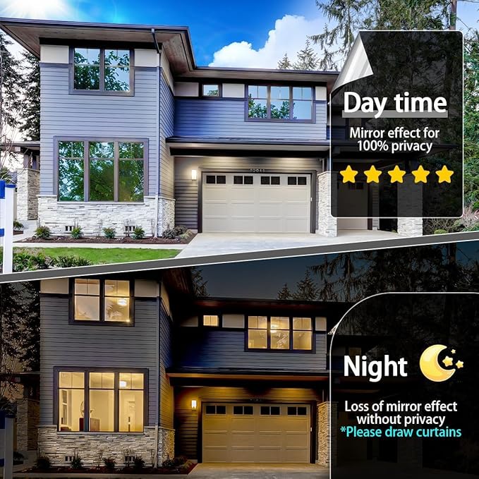 Niviy One Way Privacy Window Film See Out Not in Window Tint for Home Heat Blocking Anti UV Glass Door Mirror Reflective Window Film for Home Office (Silver 35.4" x 118")