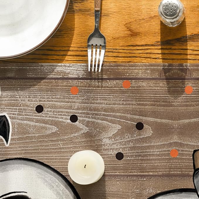Artoid Mode Jack-O'-Lantern Ghost Pumpkin Cat Boo Halloween Table Runner, Bat Seasonal Kitchen Dining Table Decoration for Home Party Decor 13x72 Inch