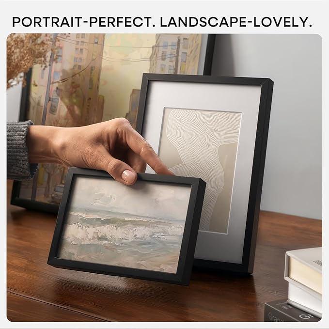 Homeforia Black Picture Frame 8.5 x 11, High End Metal 8.5x11 Poster Frames with Mat 6x8 Photo, 8.5 x 11 Frame Matted to 6 by 8 Art, 8.5by11 Wall or Tabletop Frames, Tempered Glass, Wall Kit, Set of 1