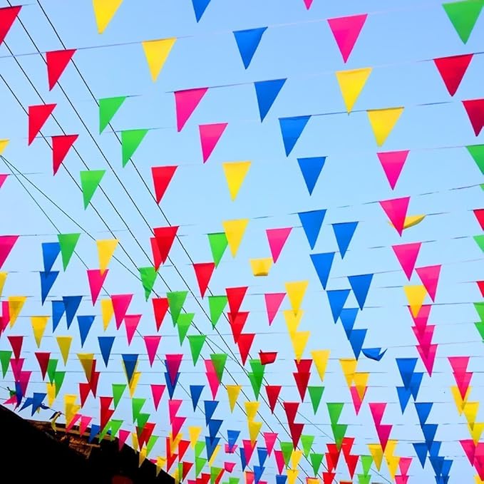 1000ft Multicolor Pennant Banners String Bunting Flag Banner,Nylon Fabric Decorations Flags for Festival Party Celebration Eventsyard Picnics - 600pcs Nylon Fabric Decorations Flags