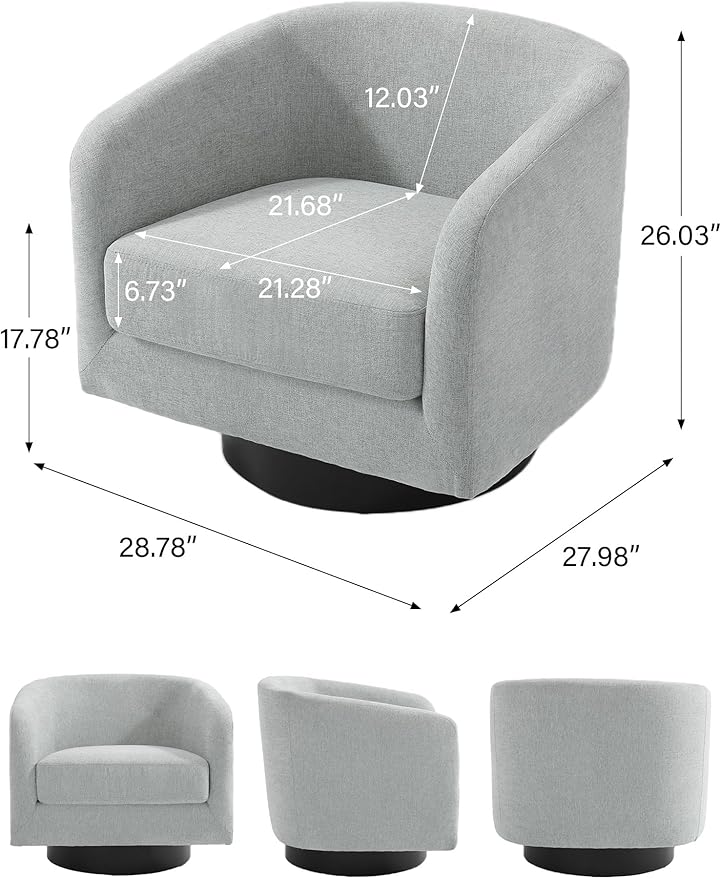 Swivel Barrel Accent Chair, Modern Round Chenille Fabric Arm Chair for Living Room, Bedroom, Comfy Club Reading Chairs for Adults(Chenille Fabric, Light Grey, Set of 4