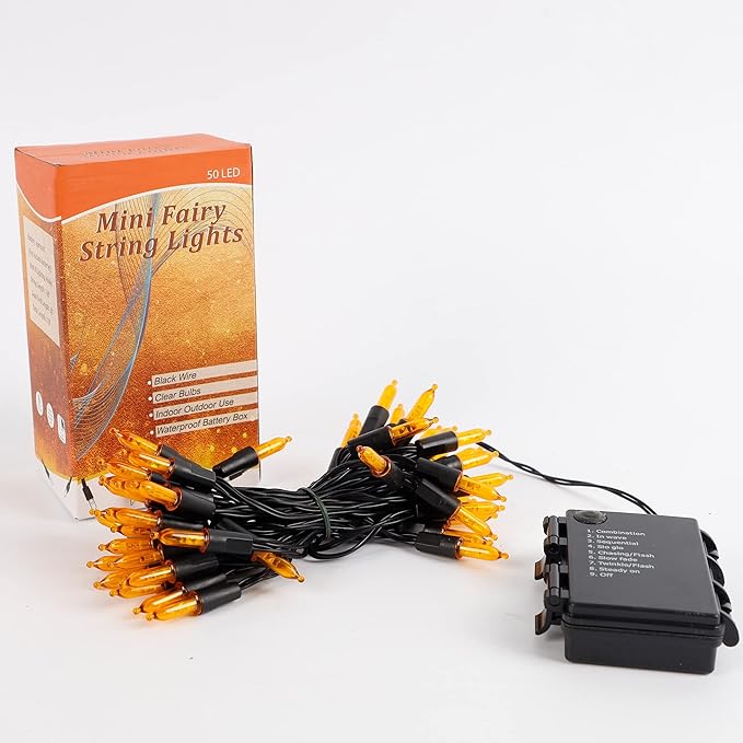 Joliyoou 16 Ft 50 LEDs Halloween Mini String Lights, 8 Lighting Modes Holiday Fairy String Lights with Timer for Indoor Outdoor Decorations, Orange