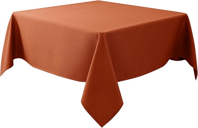 Biscaynebay Fall Tablecloth Textured Fabric Square Tablecloths 70x70 Inch, Rust Thanksgiving Autumn Harvest Water Resistant Fabric Tablecloths for Kitchen, Dining, Wedding, Parties Machine Washable