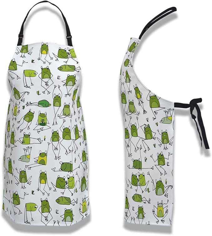 Garden Apron for Women Green Frogs Mans Aprons for Grilling for Kitchen Cooking Restaurant BBQ Painting Crafting Gardening 27” (W) x 31” (H), Waterproof Apron