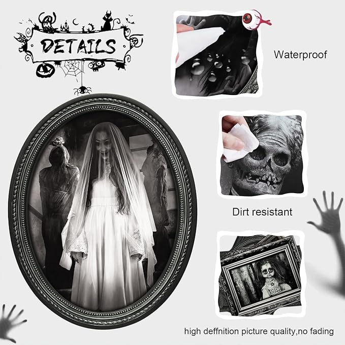 15 Halloween Gothic Creepy Skull Photos Haunted Horror Picture Frame, Waterproof Durable, with 80pcs Self Adhesive Dots,Creepy Photo Decoration For Haunted Family Castle Masquerade Party Black