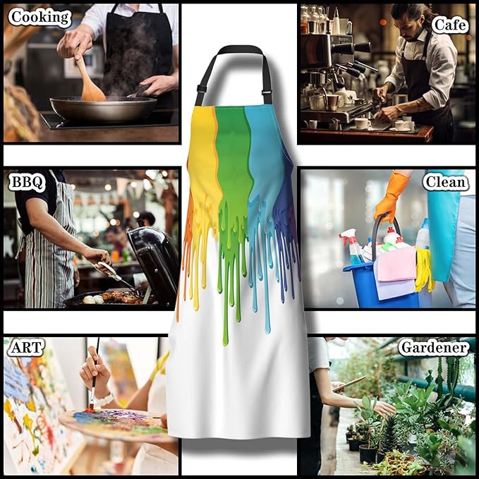 Cook Apron Women Rainbow Paint Border Fun Aprons for Men for Kitchen Cooking Restaurant BBQ Painting Crafting Gardening 27” (W) x 31” (H), Waterproof Aprons
