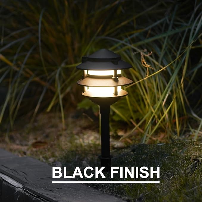 GOODSMANN Landscape Lighting 4PK Pathway Lights Low Voltage 2.2 Watt LED 12V AC Landscape Lights 30 Lumen Warm White with Cable Connectors Metal Stakes 9122-21102-04A