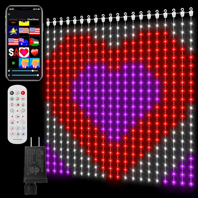 Smart Curtain Lights 400 LED, Color Changing LED Curtain Lights 6.6 * 6.6 FT, Dynamic DIY Fairy String Light Curtains for Bedroom Backdrop Party Indoor Outdoor Decor (APP +Remote Control)
