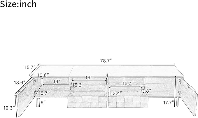 Modern TV Stand for TVs up to 85", Mid-Century Media Console with Checkered Cabinet Doors, Storage Drawers & Open Shelves, Wood Entertainment Center with Metal Legs